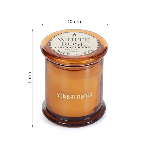 Long-Lasting White Rose Soy Wax Candle | Scented Candles for Home Decoration | 60+ Hour Burn Time Hand-Poured in Glass Jar | Classic, Delicate, and Clean Floral Fragrance
