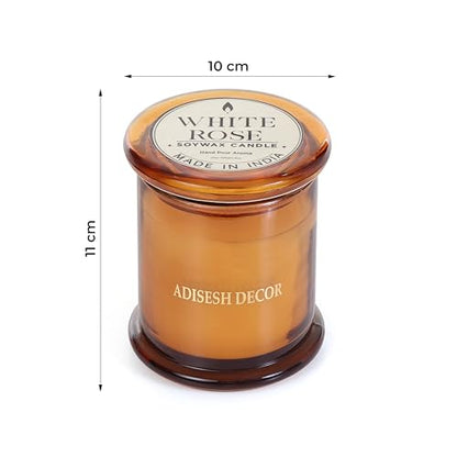 Long-Lasting White Rose Soy Wax Candle | Scented Candles for Home Decoration | 60+ Hour Burn Time Hand-Poured in Glass Jar | Classic, Delicate, and Clean Floral Fragrance