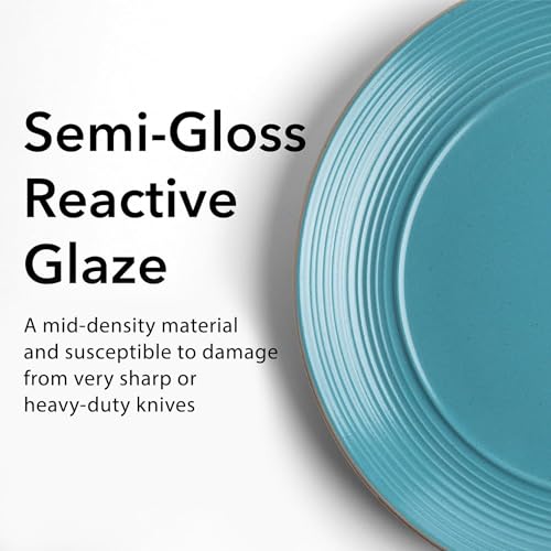 Arora RINGAR Round Stoneware 16pc Double Bowl Dinnerware Set for 4, Dinner Plates, Side Plates, Cereal Bowls, Pasta Bowls - Speckle Matte Turquoise (428525) - color: Speckle Matte Turquoise-Cereal/Pasta Bowl, style: Round-Service for 4(16pcs)