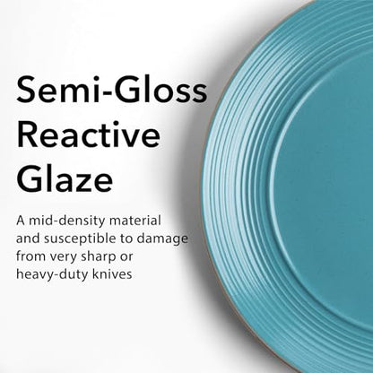 Arora RINGAR Round Stoneware 16pc Double Bowl Dinnerware Set for 4, Dinner Plates, Side Plates, Cereal Bowls, Pasta Bowls - Speckle Matte Turquoise (428525) - color: Speckle Matte Turquoise-Cereal/Pasta Bowl, style: Round-Service for 4(16pcs)
