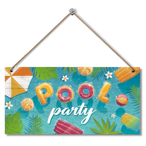 Pool Party Wooden Hanging Sign, Summer Home Decor, Tropical Summer Printed Pool Wall Art Signs, Welcome Sign, Home Farmhouse Porch Decor For Entryway, Kitchen and Dining Room - color: Style 27