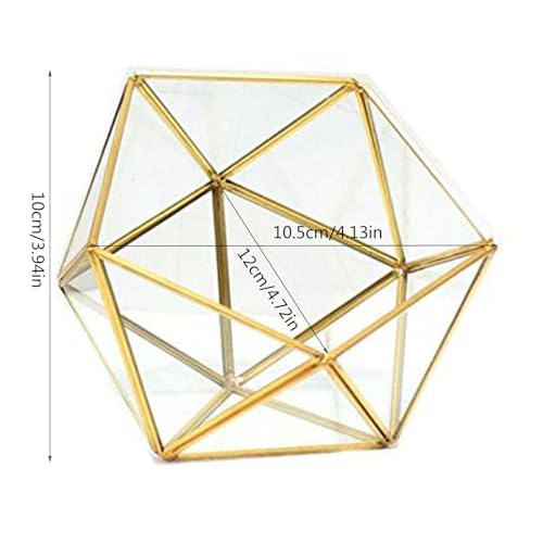 Glass Terrarium Storage Box Jewelry Holder Glass Geometric Tabletop Succulent Plant Box Planter Holder for Case Black Go - color: Gold