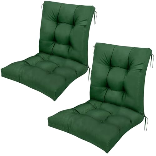 Outdoor Seat Chair Cushions with Ties Non-Slip Tufted Replacement Cushion Set of 2 for Patio Furniture Garden Porch High Back Thicken Outdoor Seat Pads 41.7"*20.8"*3.9" - color: Gark Green