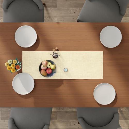 Encasa XO Table Runner 4 Seater, Soft Chenille 13"x59" | Natural, Woven Rib Texture | Machine Washable | Colorfast & Shrink Resistant | Durable Polyester Yarns - color: Natural, size: 13x36 in
