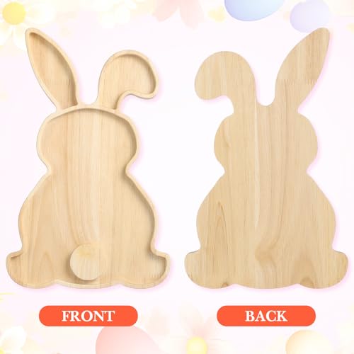 Toddmomy Easter Bunny Wooden Serving Tray, 11-Inch Rabbit Shaped Charcuterie Board, Natural Wood Fruit & Snack Platter for Easter Farmhouse Table Decor, Spring Party Appetizer Dish