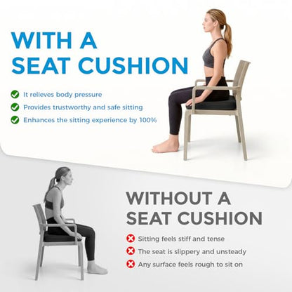 Tsumbay Memory Foam Seat Cushion - XL Size (16.9”x15”), Firm Support Coccyx Cushion for Office Chair, Tailbone Pain Relief with Removable Washable Cover & Handle for Car, Wheelchair - size: 16.9”X15.0”X2.2”