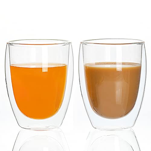 [4-Pack,12Oz] Glass Cups, Double Walled Thermo Espresso Glasses, Insulated Coffee Mugs, Drinking Glasses | Double Walled, Thermo Glasses for Espresso,Latte,Tea