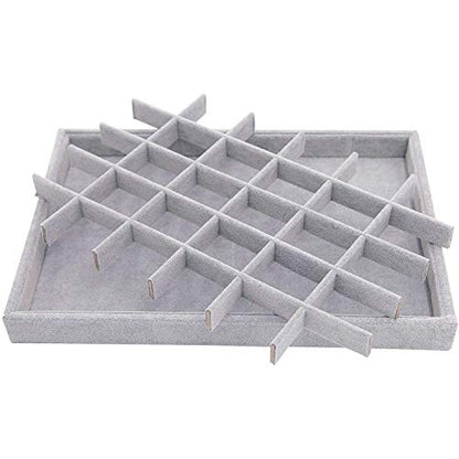 Grey Velvet Stackable 30 Compartments Jewelry Tray Box Showcase Display | Organizer Holder Rectangle Storage Case Containers Chest for Women Crystal Stone Stud Drop Earring Watch Bead Trinket Diamond - color: Grey 30 Grid