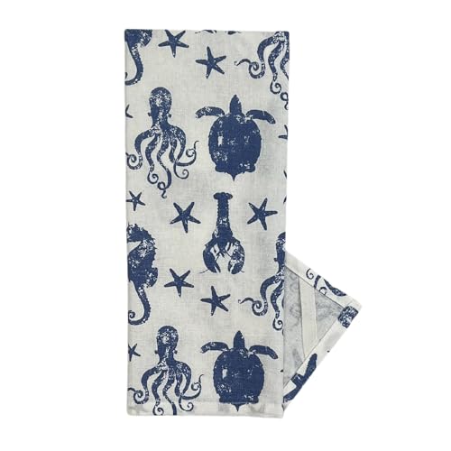 Summer Kitchen Pot Holder Oven Mitt Dish Towel Set: Fun Navy White Coastal Design, 5 pc Set (Coastal Blue) - color: Coastal Blue