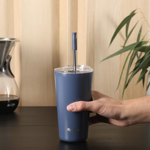 Mr. Coffee Java Quest 16 oz Double Wall Stainless Steel Tumbler with Lid & Reusable Straw, Insulated Thermal Drink Cup for Hot & Cold Beverages, Blue - color: Blue