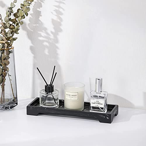 Luxspire Marble Tray for Soap Dispenser Perfume Jewelry, S, Ink Black | 11 x 4 inch, non-slip waterproof resin, easy wipe clean, fits bath kitchen vanity, holds jewelry toiletries soap - color: A - Ink, style: Small
