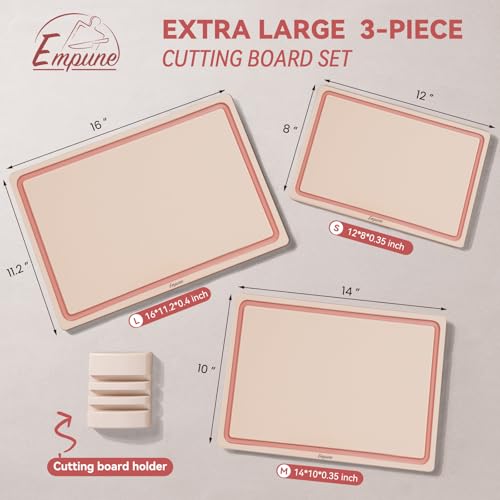 Empune 3-Piece Plastic Cutting Boards for Kitchen - Thick & Non-Slip Chopping Board Set with Juice Grooves, Dishwasher Safe, BPA Free, Includes Large & Small Sizes, Pink - color: Pink