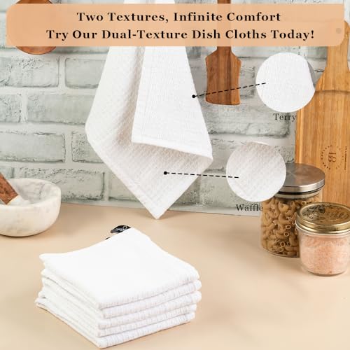 DishCloths Kitchen|Waffle Terry Weave Hand Towels|Cotton 12"x12" Reusable Dish Rags Washing Scrub Cleaning Dishes|Dish Bar Mop Towels Hand Wipes| washcloth |6 Pc Set-White - color: White