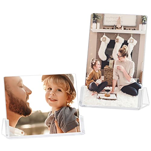 Boxalls 2 Pack Acrylic Picture Frames 6x8 with Clear Base Stand, Frameless Photo Frame for Tabletop or Desktop Display (Horizontal + Vertical) - color: Clear, size: 6x8''