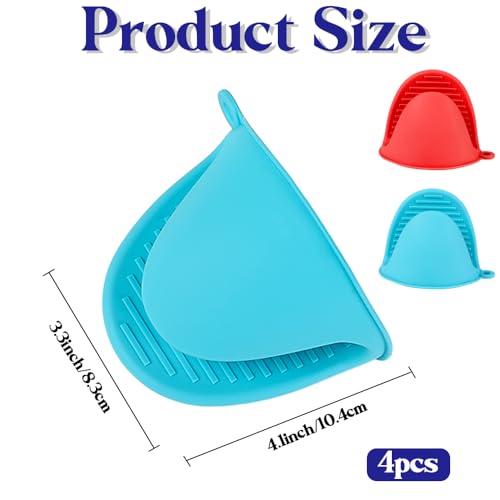 4 PCS Silicone Oven Mitts Heat Resistant Mini Oven Gloves for Kitchen Rubber Air Fryer Mitts Oven Accessories Finger Cooking Pinch Mitts Pot Holders for Kitchen Cooking Baking Dishwasher, Black & Red - color: Blue+red