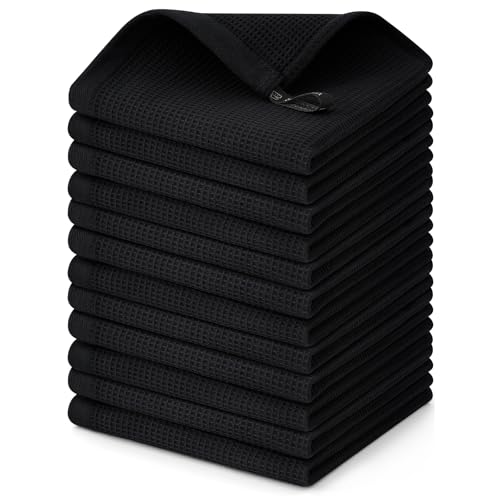 Homaxy 100% Cotton Waffle Weave Dish Cloths, 12 Pack, Black | Soft and Absorbent Dish Towels, 12 x 12 Inches Quick Dry Dish Rags - color: Black, size: 12 x 12 - 12 Pack