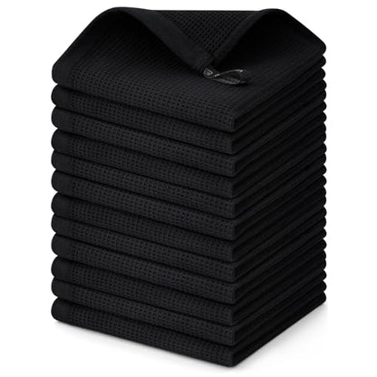 Homaxy 100% Cotton Waffle Weave Dish Cloths, 12 Pack, Black | Soft and Absorbent Dish Towels, 12 x 12 Inches Quick Dry Dish Rags - color: Black, size: 12 x 12 - 12 Pack