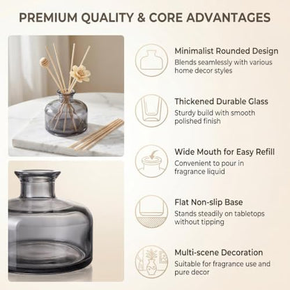 200ml Gray Glass Reed Diffuser Bottle, Empty Refillable Aromatherapy Jar | Wide body for better fragrance dispersion Narrow neck fits most standard reed sticks - color: Grey