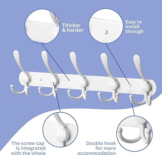 GlazieVault White Coat Hooks for Wall - Stainless Steel Coat Racks (2 Pack) - Heavy Duty White Coat Hooks Wall Mounted - Premium Design Rust Free White Coat Hangers Wall Hoks - style: White Tri