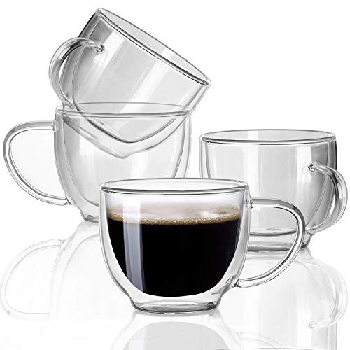 Double Wall Glass Expresso Coffee Mugs Set Of 4 (7 OZ / 200 ML) Insulted Clear Cappuccino Coffee Mugs Tea Cups - color: 7OZ-SET OF 4