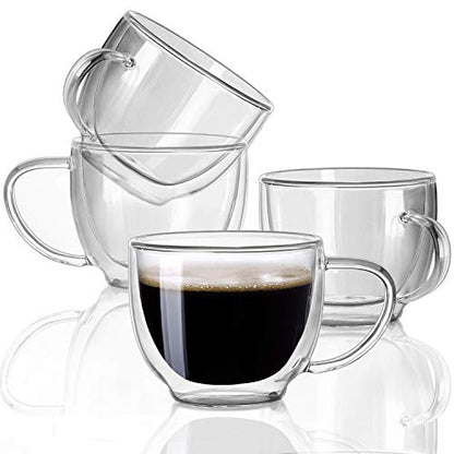 Double Wall Glass Expresso Coffee Mugs Set Of 4 (7 OZ / 200 ML) Insulted Clear Cappuccino Coffee Mugs Tea Cups - color: 7OZ-SET OF 4