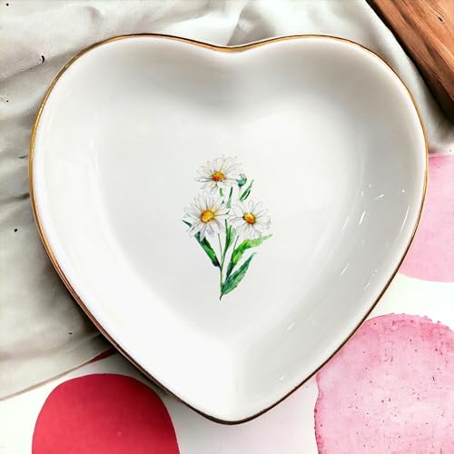 April Daisy Flower Ring Dish-White Floral Jewelry Dish for Hippie,Nature,Pace-January Flower for Mom,Mother-in-law,Step Mom,Godmother,Aunt,Grandma,Sister,Friend-Virgo Birthday Gifts - style: 4 - April (Daisy)