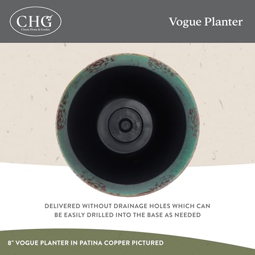 Vogue Resin Planter, Pottery Finish Garden Pot, 8” Patina Copper | Hand-Painted Finish Plant Pots, Lightweight Indoor Outdoor Planter, UV-Resistant, Great for Patio, Home & Garden Decor Accent