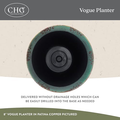 Vogue Resin Planter, Pottery Finish Garden Pot, 8” Patina Copper | Hand-Painted Finish Plant Pots, Lightweight Indoor Outdoor Planter, UV-Resistant, Great for Patio, Home & Garden Decor Accent