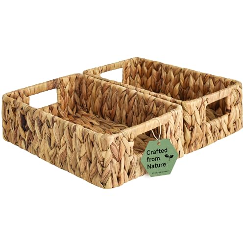 StorageWorks Small Wicker Baskets for Shelves, Shallow Baskets, 2-Pack | Water Hyacinth Storage Baskets for Organizing, Wicker Storage Baskets for Shelves,Pantry Organizers and Storage,Woven Baskets - color: Natural (Water Hyacinth), size: 2x 11¼"L x 7½"W