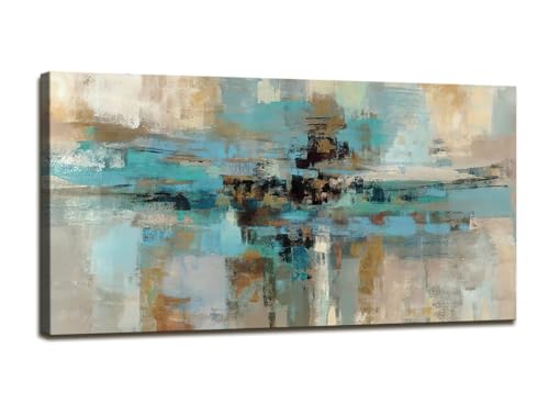 DZL Art A74762 Canvas Prints Abstract Wall Art Print Paintings Blue and Brown Stretched Canvas Wooden Framed for living Room Bedroom and Office Home Decor Artwork - color: Blue and Brown, size: 48" L x 24" W