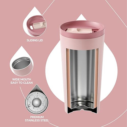 Ideus 17 oz Travel Coffee Mug, Double Wall Vacuum Stainless Steel Insulated Coffee Tumbler With Lid, Splash-Proof & Cup Holder Friendly, Keeps Drinks Hot/Cold, Dishwasher Safe, Blush - color: Blush