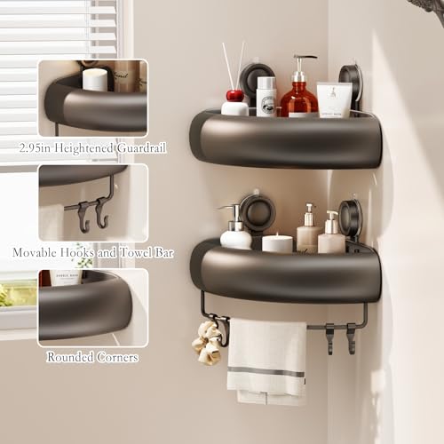 CICUFY Shower Caddy Suction Cup, 2 Pack No Drilling Corner Shower Shelves, Rust Proof Bathroom Storage Organizer, Shower Corner Caddy with Removable Hooks and Towel Bar, Triangle, Grey - style: Triangle Gray (2 Pack )