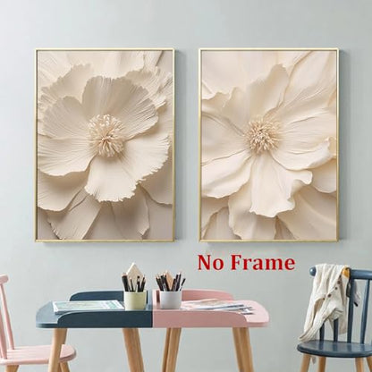 Peony Flower Painting Magnolia Flower Picture White Abstract Flower Wall Art Minimalist Flower Prints Modern Flower Picture White Flower Painting Blooming Flower Wall Art for Bedroom 16x24inx2 No Frame - color: Peony Flower Painting
