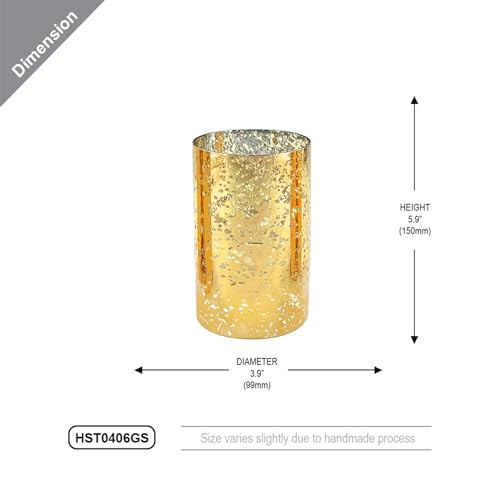 WGVI Hurricane Candle Holder Sleeve, W: 4", Ht: 6", Gold Speckled Glass Cylinder Open Both Ends, Chimney Tube Shade, 2 Pieces - color: Gold Speckle, size: 4x6"H