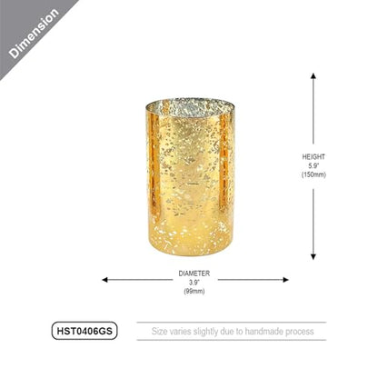 WGVI Hurricane Candle Holder Sleeve, W: 4", Ht: 6", Gold Speckled Glass Cylinder Open Both Ends, Chimney Tube Shade, 2 Pieces - color: Gold Speckle, size: 4x6"H