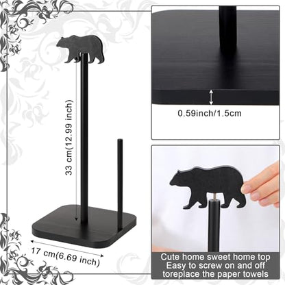Leinuosen Cabin Bear Paper Towel Holder Farmhouse Bear Wooden Paper Towel Holder Black Bathroom Countertop Accessories Kitchen Stand Organizer Standing Apartment Decor Housewarming Gift - style: Black Bear