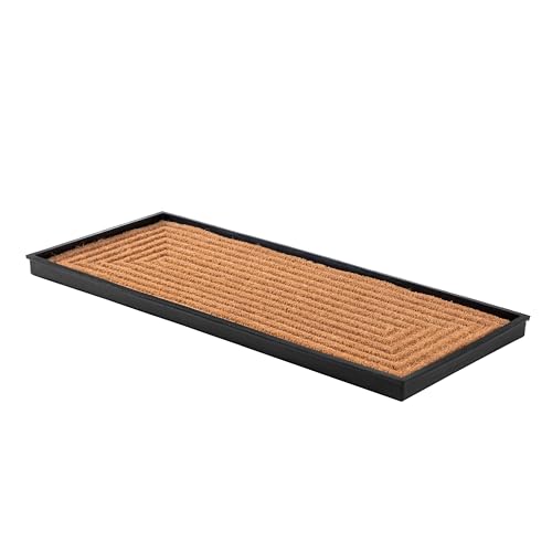 Anji Mountain Heavy Duty Waterproof Rubber Shoe Storage Mat Organizer/Boot Storage Tray Multi Use for Entryway with Coir, Tan Insert, Fits 3 Pair (34.5" Wide) - color: Rectangle Embossed Insert, size: 34" x 14" x 1.5"