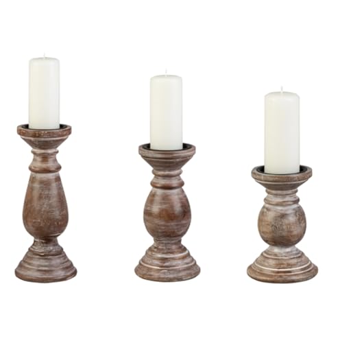 Biedermann & Sons Candle Holders for Pillar Candles Large Wooden Home Decor - Set of 3, Rustic Brown - color: Rustic Brown