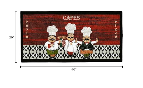 Kashi Home Kitchen Rug, Area Rug, Mat, Beautiful Print Non-Skid Latex Back Chef Trio 20x40 Rectangle - color: Chef Trio, size: 20x40 Rectangle