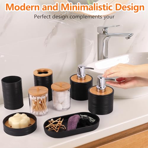 10 PCS Black Bathroom Accessories Set with Trash Can Bathroom Accessory | All-in-One Kit with Trash Can,Toothbrush Holder,Soap Dispenser,Toothbrush Cup,Vanity Tray,Soap Dish,Toilet Brush etc for Home - color: Black