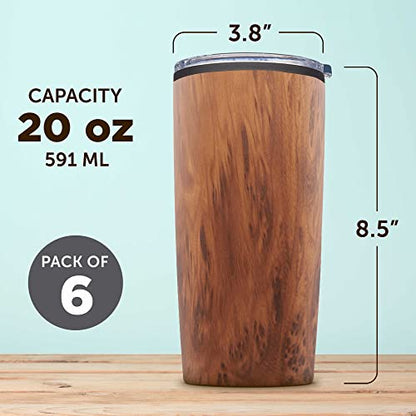 DISCOUNT PROMOS Plastic Tumblers 20 oz. Set of 6, Bulk Pack - With lids, Ice Coffee Tumbler, To Go Cup, Insulated - Wood - color: Blank – Wood