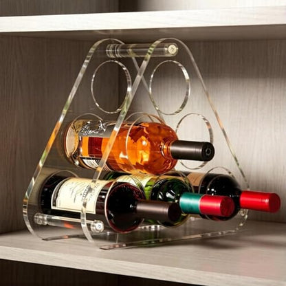 Countertop Wine Rack Acrylic for 6 Bottle Storage Tabletop Triangle Freestanding Wine Holder Organizer - Home, Kitchen, Dining Room Bar Decor