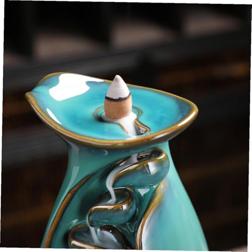 Happyyami Backflow Incense Burner Ceramic Censer Holder Decorative Home Aromatherapy Incense Holder for Meditation and Living Room Desktop Ornament