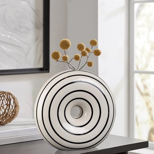 Ceramic Large Donut Vase Hand-Painted Glossy Finish, Unique Modern Home Accent, Flower Holder, Stylish Decor for Living Room, Coffee Table, Mid-Century Modern - size: Large
