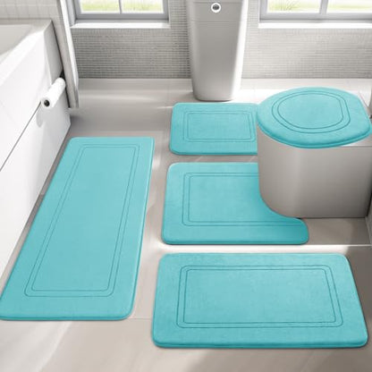 Teal Memory Foam Bath Mat Set 5 Pieces - color: Teal, size: 5pieces