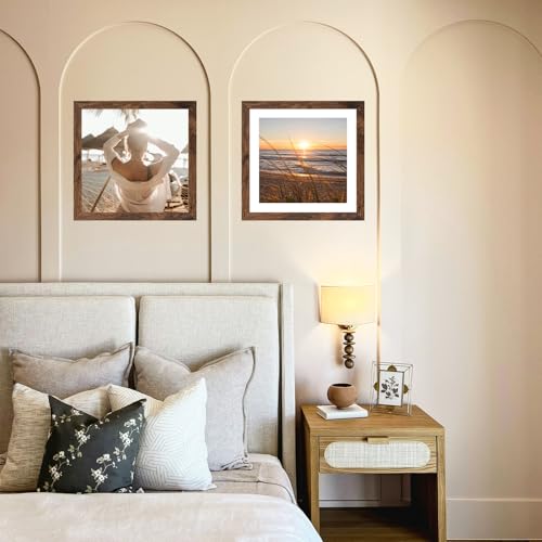 Wood 10x10 Picture Frame with 8x8 Mat, Display 8x8 with Mat or 10x10 Without Mat, Wood 10 by 10 Photo Frame, 10 x 10 Frame for Wall Hanging Display, Deep Brown, 3 Pack - size: 10x10 inch