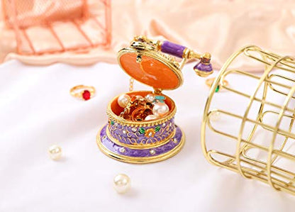 QIFU Hand Painted Purple Telephone Style Enameled Trinket Box Hinged Unique Gift for Family - color: T2 Purple