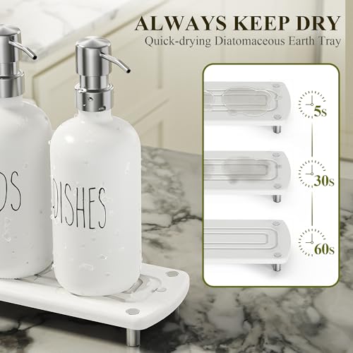 Cisily Kitchen Soap Dispenser Set Comes with Ceramics Sponge Holder, Gold Pumps, and Instant Dry Tray, Hand and Dish Soap Dispenser Set (4, Silver + White + Sponge Holder) - color: Silver + White + Sponge Holder