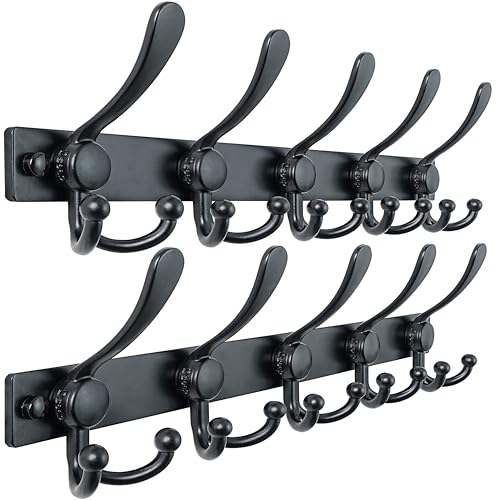 Coat Rack Wall Mount, Heavy Duty 12-Gauge Base vs Flimsy 1mm, Double-Thick Solid Anti-Snap Hooks, 16” Stud-Mount, Stainless Steel Hanger for Clothes Hat Entryway Closet, Black, Pack of 2 - color: Black, size: L=17" (2pcs)