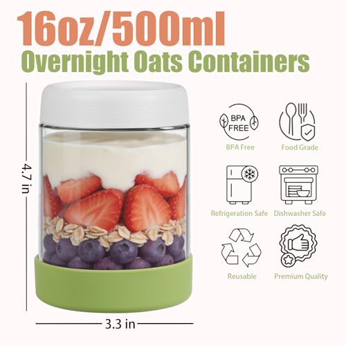 6-Pack 16oz Glass Overnight Oats Containers with Lids and Silicone Sleeves | Wide Mouth Meal Prep Jars for Yogurt Chia Salad Snacks Sugar - Leakproof Stackable Mason Jars Sugar and Creamer Set - size: 16oz